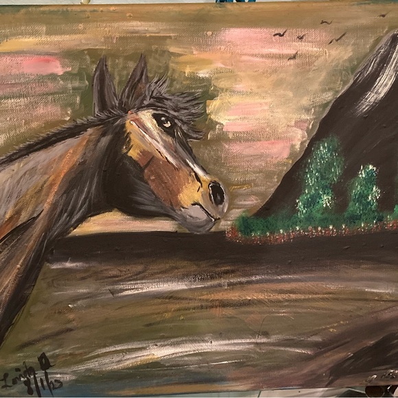 Original painting  horse  by Me, on print artwork - Picture 1 of 2